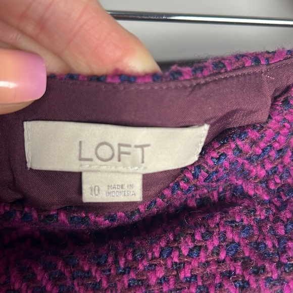 LOFT Wool Blend Tweed A-Line Zipper Detail Lined Skirt Size 10 Pink & Navy - Picture 2 of 9